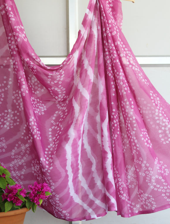 Onion Pink Lehariya Bandhej Chiffon Saree