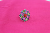 Multicolor Afghani Square Glass Ring