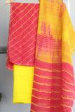 Pink-Yellow Lehariya Suit Material