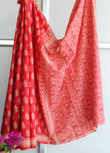 Red Jaipuri Handblock Print Saree