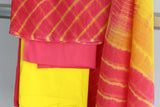 Pink-Yellow Lehariya Suit Material
