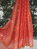 Orange Jaipuri Block Print Saree