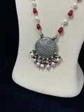 Pearl Drop Red White Necklace