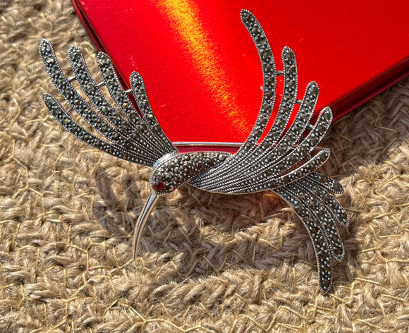 Marcasite Humming Bird Brooch