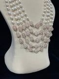 Five Layer Pearl and Rose Quartz Necklace