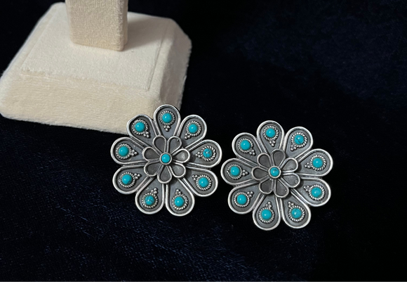 Detailed Turquoise Flower Stud Earring