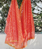 Orange Jaipuri Block Print Saree