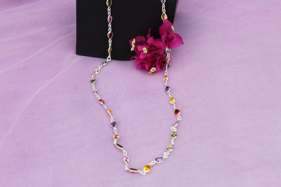 Multicolor Glass Long Chain Necklace