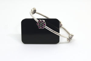 Sterling Silver Multicolor Flower Bangle