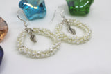 White Beads Ring with Leaf Charm Earring