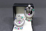 Love Birds On Chand Studded with Multicolor Stones Earring