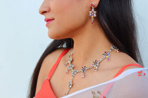 Multicolor Cut Stone Necklace with Earring