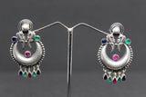 Love Birds On Chand Studded with Multicolor Stones Earring