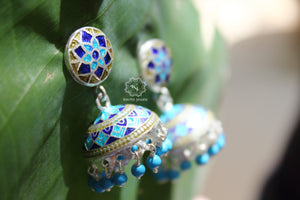 Turquoise and Blue Enamel Jhumka