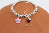 Flower and Wine Charm Bracelet