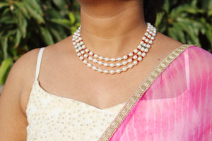 Three line fresh water pearl necklace