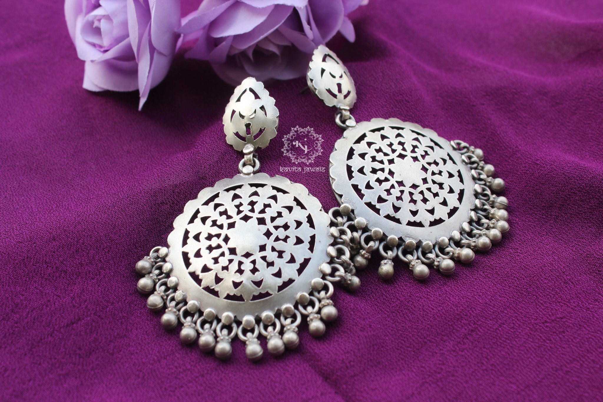 Indian Bollywood Pakistani Silver Plated Earrings Oxidized Chandbali  Traditional