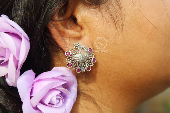 Intricate Jadau Peacock Stud Earrings