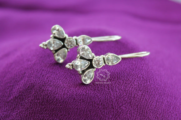 Tri Petal Zircon Studded Drop Earrings