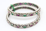 Sterling Silver Multicolor Stone Bangle Pair